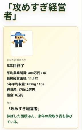 5年終了時の最終結果画面